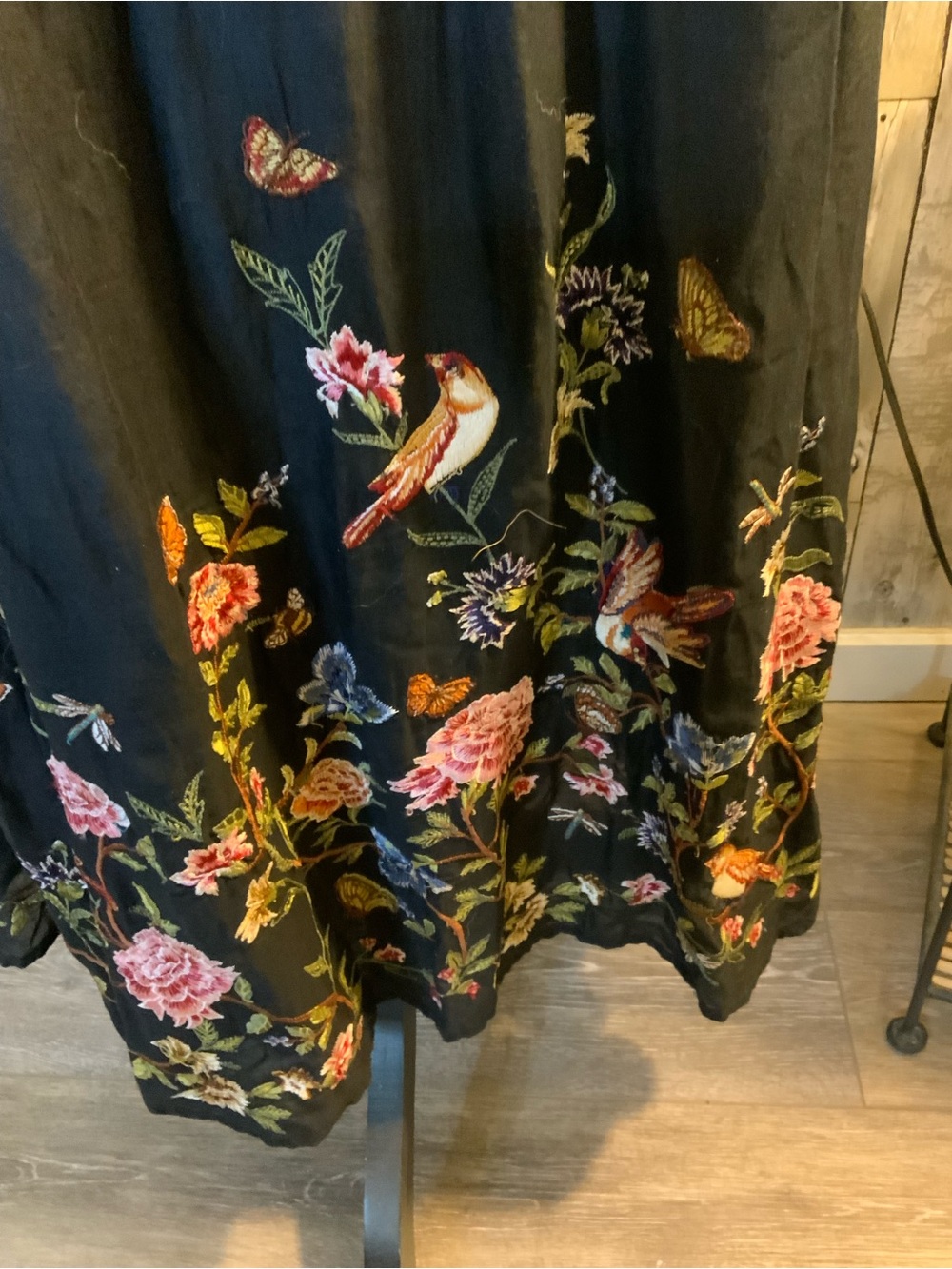 Sundance Black Maxi Skirt with Multicolor Floral & Bird Embroidery - Picture 2 of 5
